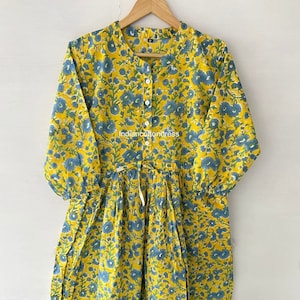 Hand Block Printed Kleid | Sommerkleid| Baumwollkleid| Blumendruck | Handarbeit| Made in India Block Print Kleid | Maxikleid aus Baumwolle