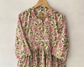 Hand Block Printed dress| Summer Dress| Cotton Dress| Floral print| Handmade| Made in India Block Print Dress| Cotton adjustable body dress (Copy)