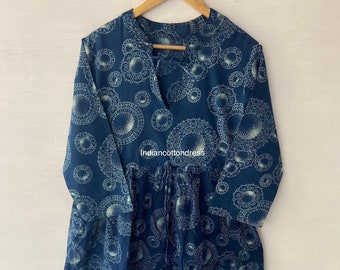Indigo Dabu Printed Cotton Dress mini maxi dress - beach summer mini dress Handblock Printed Dresses