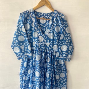 Block Printed Dress,Handblock Dresses,Skaters Dress,Blue Color Dress,Indigo Dresses,Pure Cotton Dress,Handmade Dresses,Express Delivery