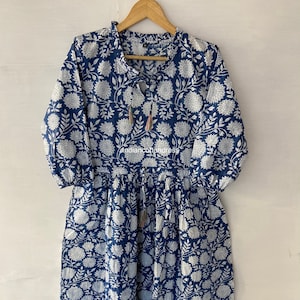 Block print Dress,Indian Cotton Dress,Kitty Print,Cotton Indian Dress,Handblock Print Dress,Indian Block Print,Indian Dress,Hand Print Dress