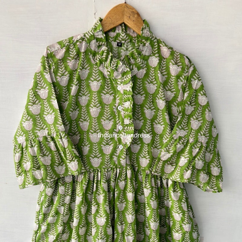 Roshan Dress Hand Block Printed in Pure Cotton Indigo Feather