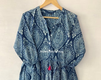Hand Block Printed Dress| Summer Dress| Brown dress| Cotton dress| Handmade| Made in India