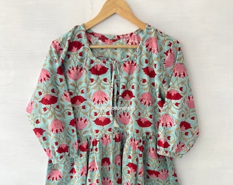 Kitty Flower Dress, Handblock Dress, Block Print Dress, Handmade Dresses, Skater Dress, Long Dress, Gifts For Her, Womens Dresses, Dress