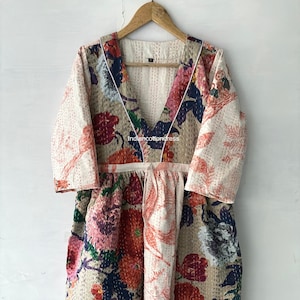 New Kantha Work Cotton Dress, Winter Cotton Dress, Handmade Cotton Dress, Long Cotton Dress, Cotton Stuffed Dress
