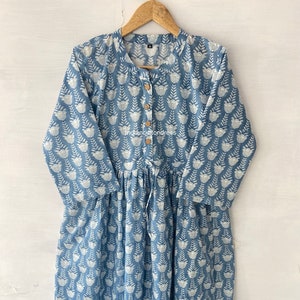 Gray Indian Cotton Dress, Floral block Print Dress,Cotton Handmade Dress, Sketer Circle Dress,Flapper Dress, Blousen Dress, Long Dress