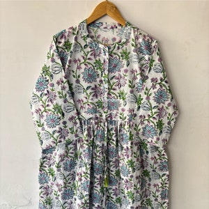 New Floral Cotton Dress, Indian Print Dress, Cotton Block Dresses, Block Print Dress, Long Dresses, Gift For Him, Pocket Dress