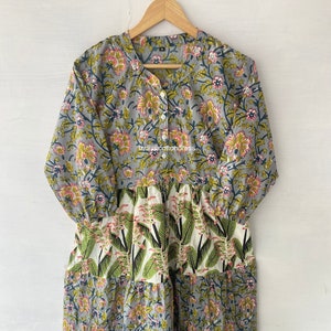 Hand Block Printed Kleid | Sommerkleid| Baumwollkleid| Blumendruck | Handarbeit| Made in India Block Print Kleid | Maxikleid aus Baumwolle