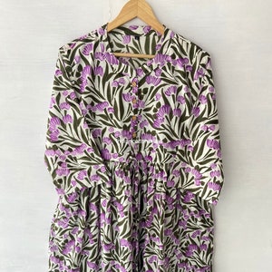 Leaf Hand Print Dress,Handblock Cotton Dress,Indian Print Dress,Cotton Block Dresss,Block Print Dress,Long Dresses