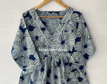 Indigo Dabu Flower Printed Dresses,Floral block Print Cotton Handmade Dress, Sketer Circle Dress, Flapper Dress, Blousen Dress ,Short Dress