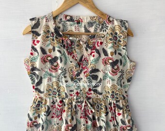 Floral Handblock Print Cotton Dress,Handmade Dress ,Sketer Circle Dress, Flapper Dress, Blousen Dress,Long And Short Dress