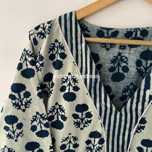 Indigo Dabu Work Block Printed Cotton Dress,Floral Dress,Cotton Block Print Dress, Long Dressing Gown,Indian Cotton Dress