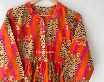 Indian Cotton Dress, Floral block Print Dress, Cotton Handmade Dress, Sketer Circle Dress,Flapper Dress, Blousen Dress, Long Dress
