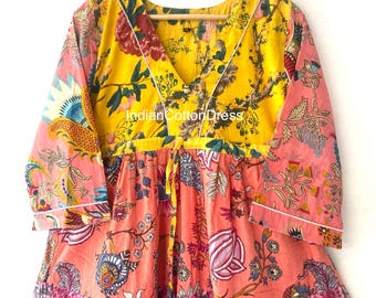 Patchwork Blockprint Cotton Dress, casual dress, gown and maxi Dress , summer dress, boho and hippi dress, Deep v neckline Dress , woman clo