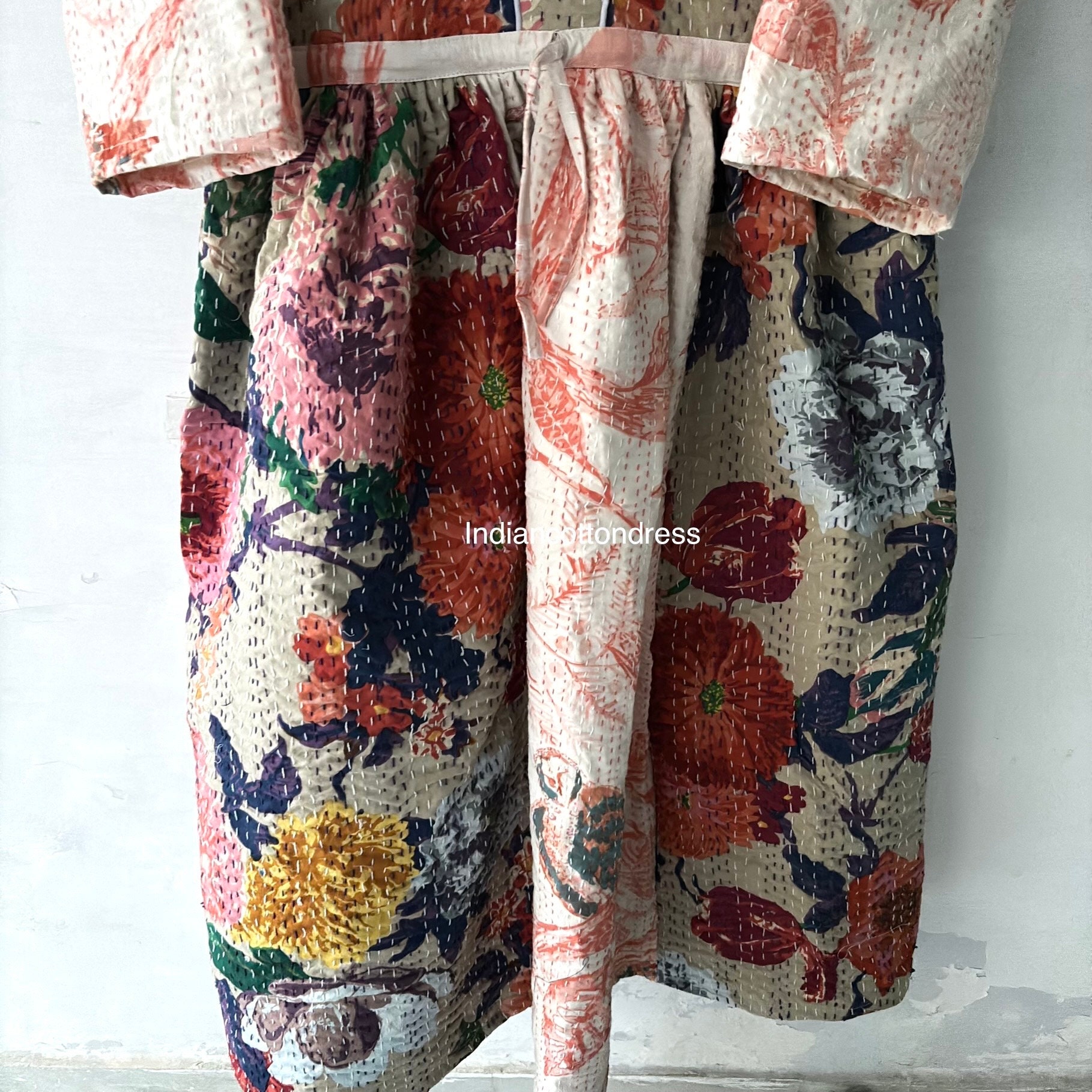 New Kantha Work Cotton Dress, Winter Cotton Dress, Handmade Cotton