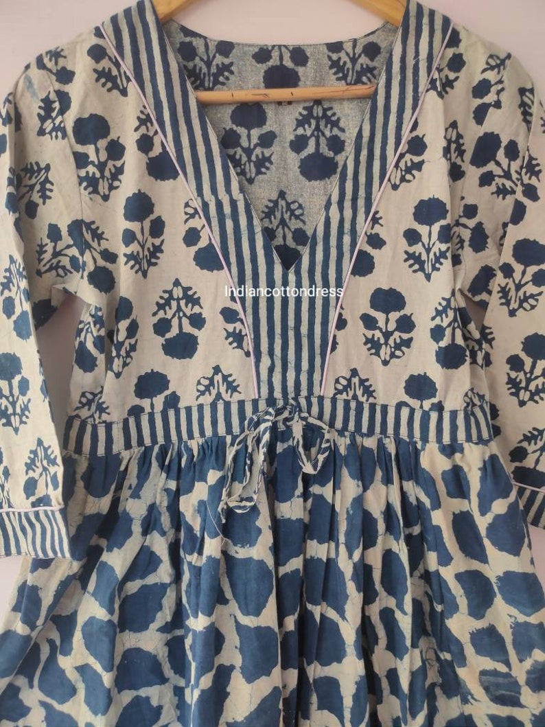 Indigo Printed Dress Women Dress Hand Print Dress,Cotton Dress,Block Print Dress,Cotton Block Dress,Women Dress,Floral Summer Dress image 7