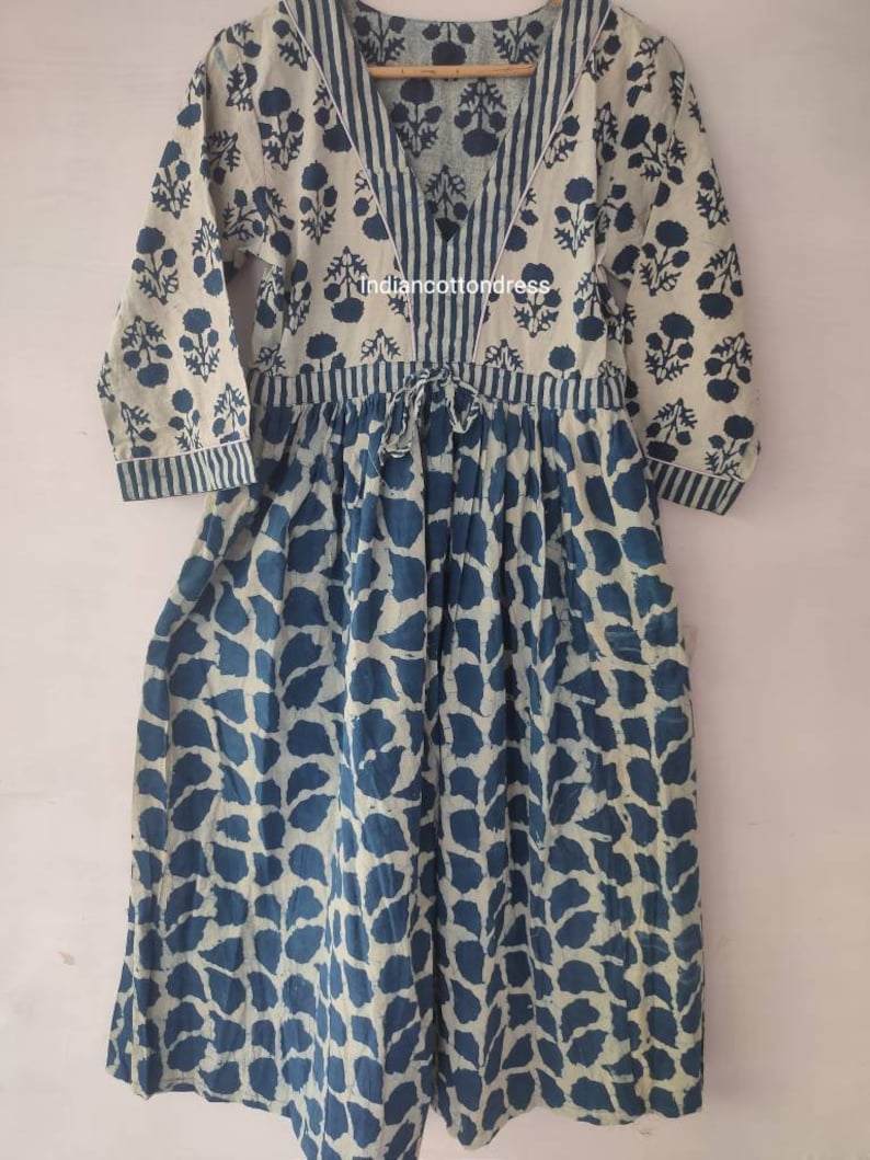 Indigo Printed Dress Women Dress Hand Print Dress,Cotton Dress,Block Print Dress,Cotton Block Dress,Women Dress,Floral Summer Dress image 5