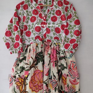 Patchwork Midi Dress, Mini Dress, Floral Long Block Print Dress, Deep Neck with string closer