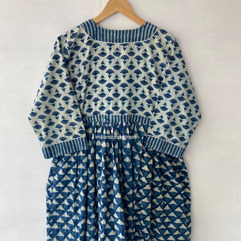 Natural Dyed Handblock Printed Indigo Dress with Pleats
