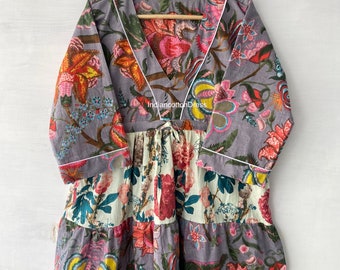 New Patchwork Print Cotton Dress, Summer wear Dress , Picnic wear Dress, Gown and maxi Dress, soft cotton Dress, Dressing Gown Dress , Gray