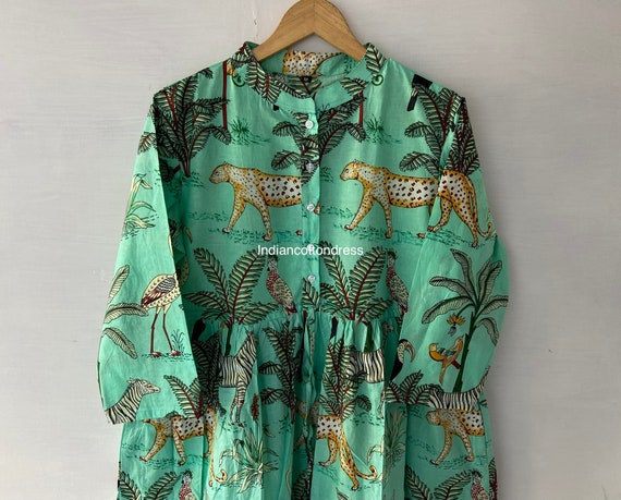 green dress with leopards on it Claude L/S Dress L / Cream | Women main image 0
