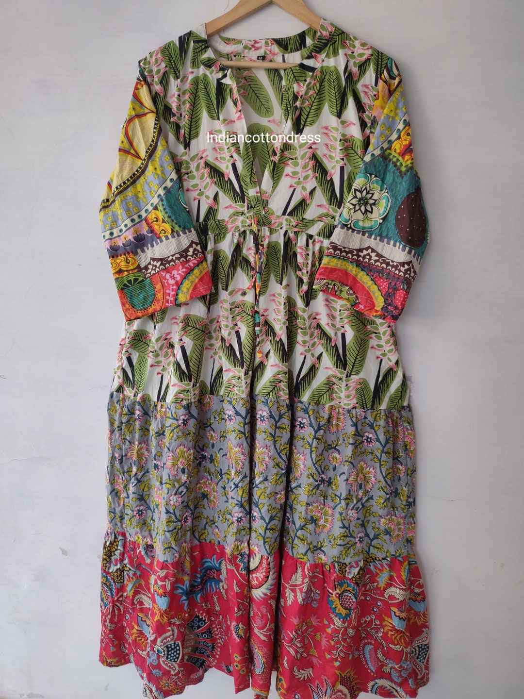 Patchwork Cotton Dress,indian Print Dress,cotton Block Dresss,block