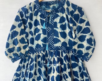 New Indigo Print Cotton Dress, Blockprint Cotton Dress, Blue Dres, Picnic wear Dress , Summer wear Dress , Wrap Dress, bohemian dress, Gown