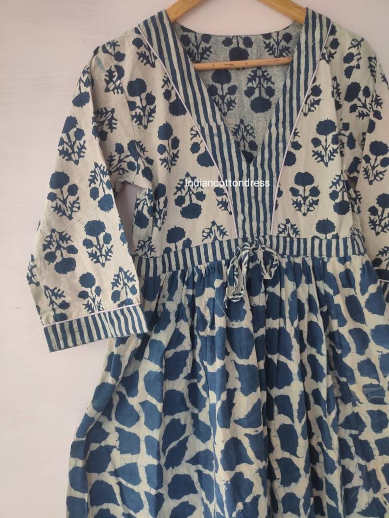 Indigo Printed Dress Women Dress Hand Print Dress,Cotton Dress,Block Print Dress,Cotton Block Dress,Women Dress,Floral Summer Dress image 6