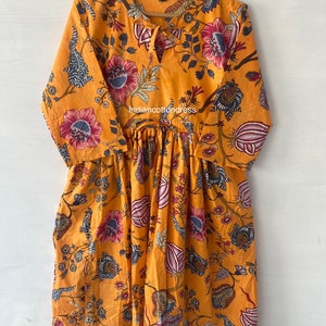 New Orange Floral Printed Dress, Long Dress, Fruit Print Dress, Handmade Dresses, Handblock Dresses, Cotton Dresses, Blockprint Dresses,