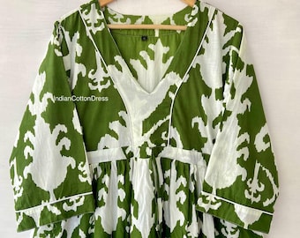 New Green Print Baumwollkleid,Indisch Print Kleid,Baumwoll-Block-Kleider,Block-Print-Kleid,lange Kleider, Sommer tragen weiches Baumwollkleid, Frau Cl