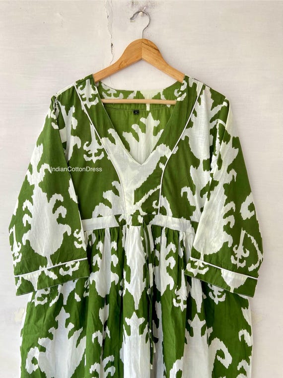 New Green Print  Cotton Dress,Indian Print Dress,Cotton Block Dresss,Block Print Dress,Long Dresses, Summer wear Soft Cotton Dress, Woman Cl
