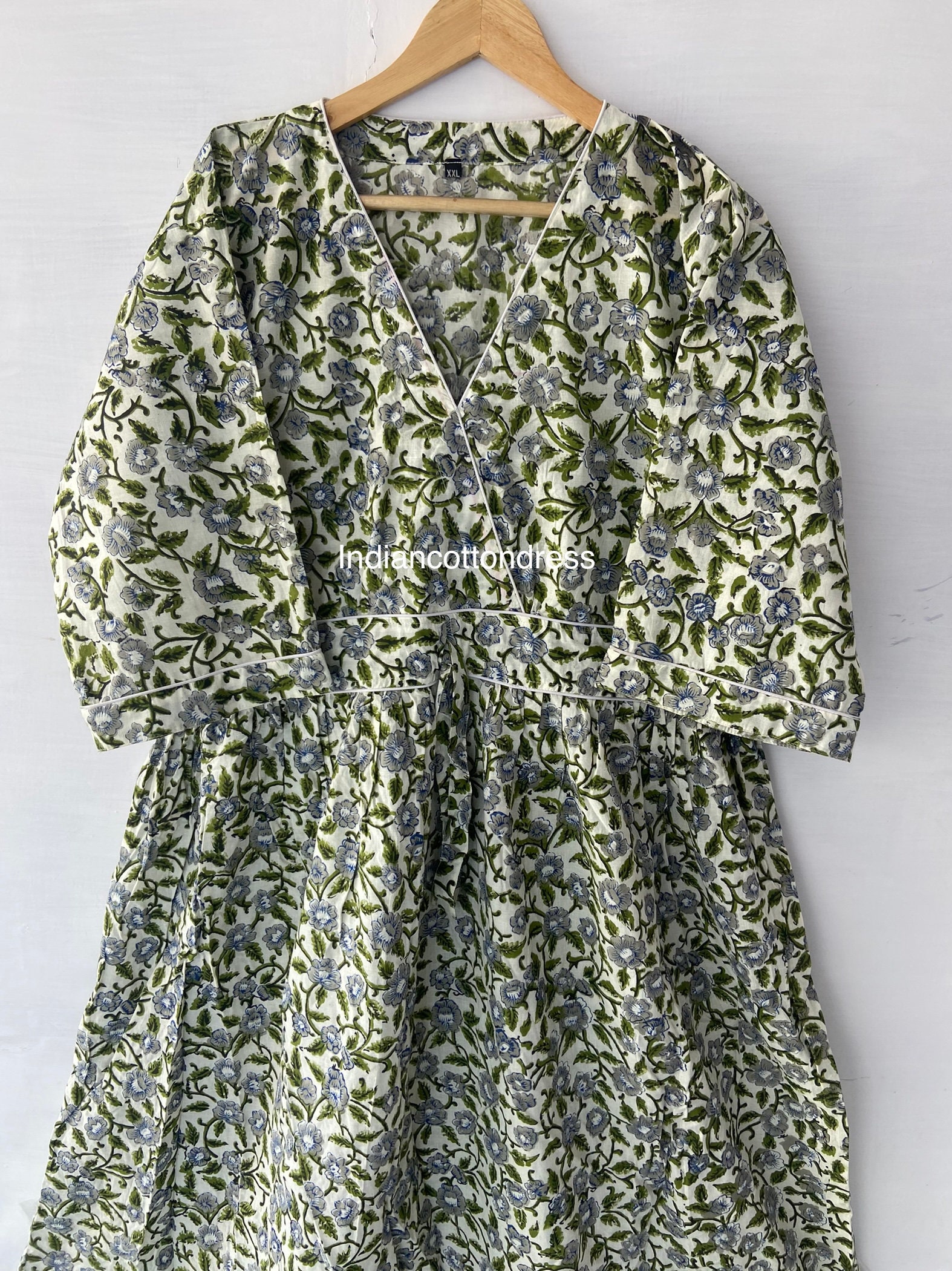 Roza Hand-Woodblock Floral Cotton Dress