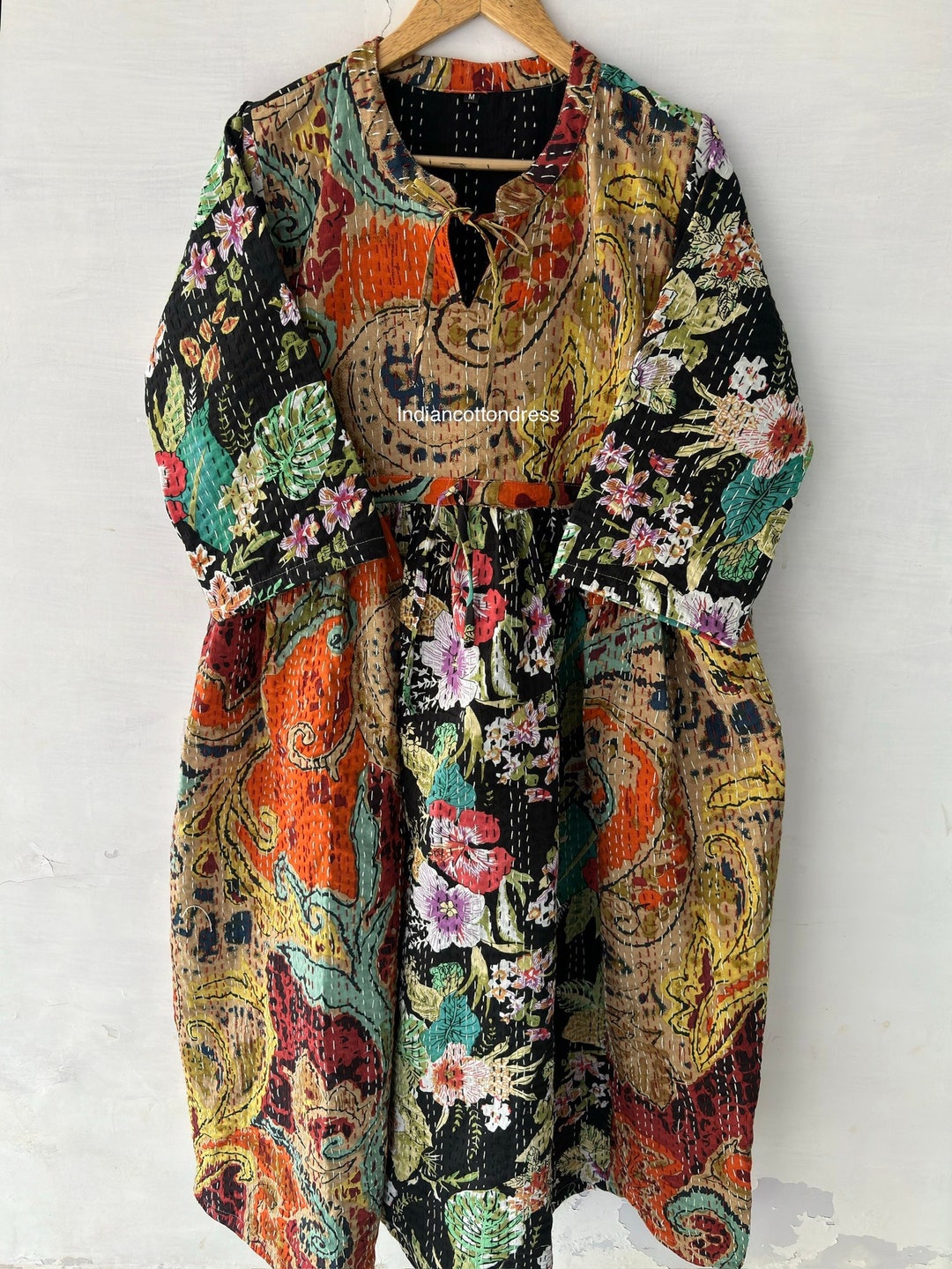 New Patchwork Kantha Work Cotton Dress, Winter Cotton Dress, Handmade