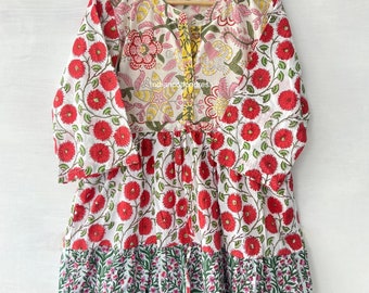 New Patchwork Cotton Handmade Dress, Button Style Cotton Dress, Gown and maxi Dress, Casual Dress, Floral Print Dress , Long and short Dress