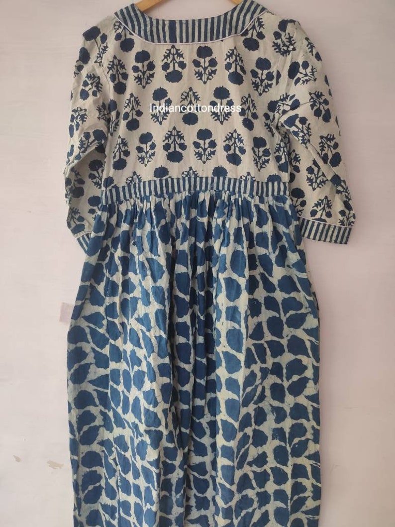 Indigo Printed Dress Women Dress Hand Print Dress,Cotton Dress,Block Print Dress,Cotton Block Dress,Women Dress,Floral Summer Dress image 4