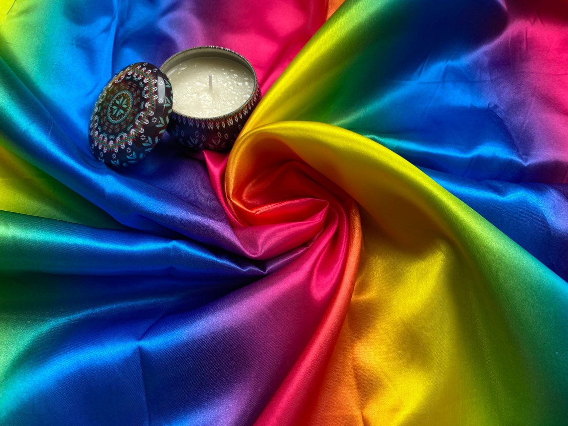 Rainbow Satin Fabric Bright Gradient Ombre Coloured | Etsy