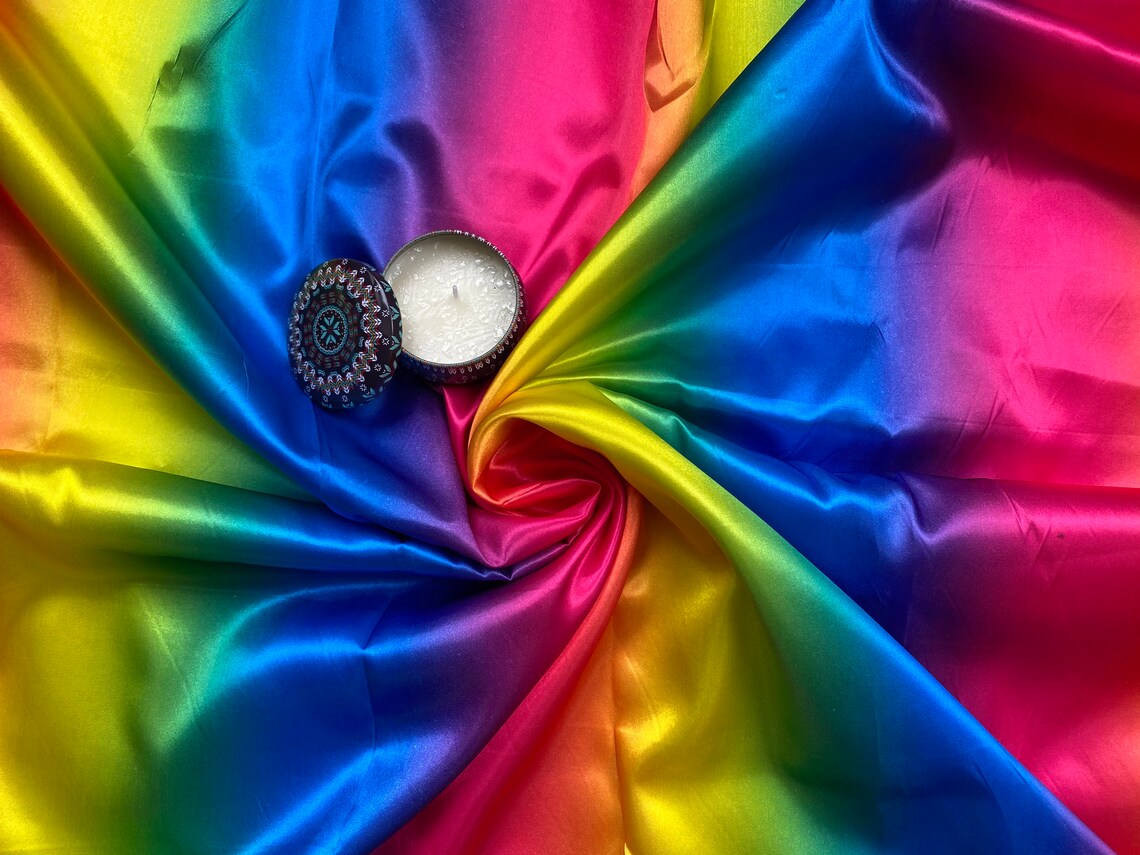 Rainbow Satin Fabric Bright Gradient Ombre Coloured | Etsy