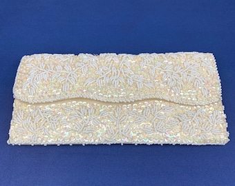 1960s | Made in Hong Kong | Ivory and White Beaded Evening Clutch | Rare to find