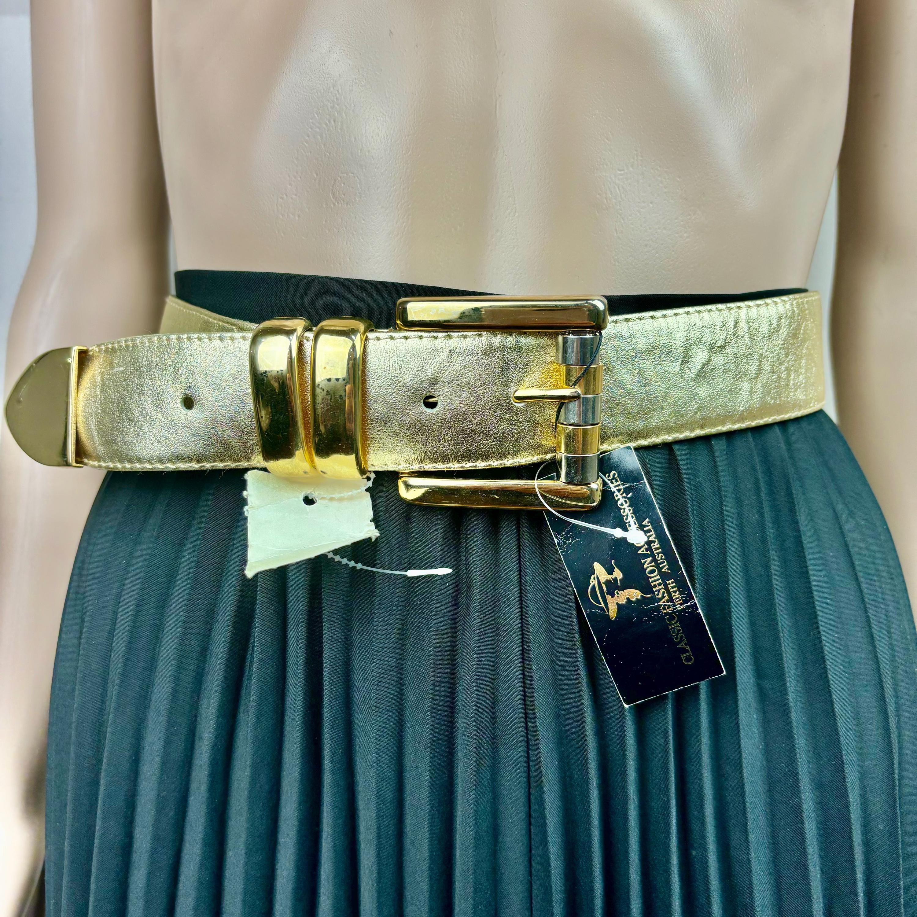 小物 vintage 80s leather-jewelry belt RARE 80's Gold Metallic Belt, Vintage Gold Studded Belt, 80s