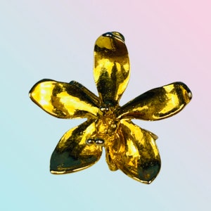 Vintage Orchid Flower | 1980's | Convertible Brooch and Pendant | Gold Tone Metal | Real live Dipped Orchid Flower | Rare to Find