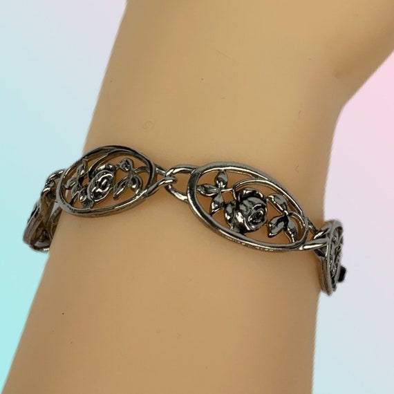 70'80's AVON フラワー ボタニカル ヴィンテージ ラップ リング 9 Avon | 1980's | Vintage Floral Link Bracelet | Silver-tone