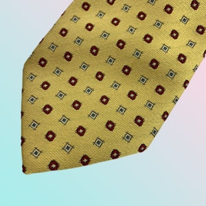 Homme Vogue |  1970&#39;s | Vintage Necktie | Geometrical Square Patterned Tie | Gold, Blue & Red colour | 100% Polyester