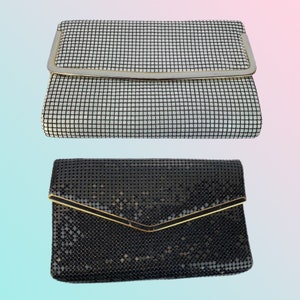 Lot of Gold Crest | 1980's | Vintage Convertible Clutches | White and Black Mesh Bags | Evening Shoulder Handbag | Wedding | Rare to find
