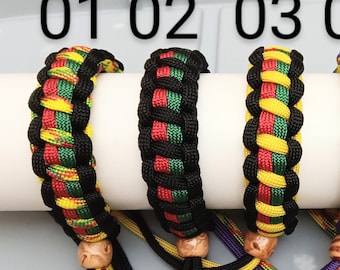African American black pride BLM Juneteenth inspired paracord adjustable bracelet holiday handmade gift black red green yellow purple