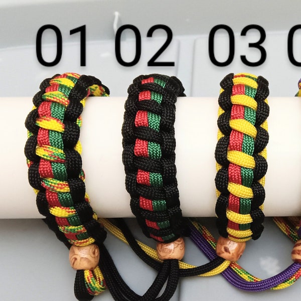 African American black pride BLM Juneteenth inspired paracord adjustable bracelet holiday handmade gift black red green yellow purple