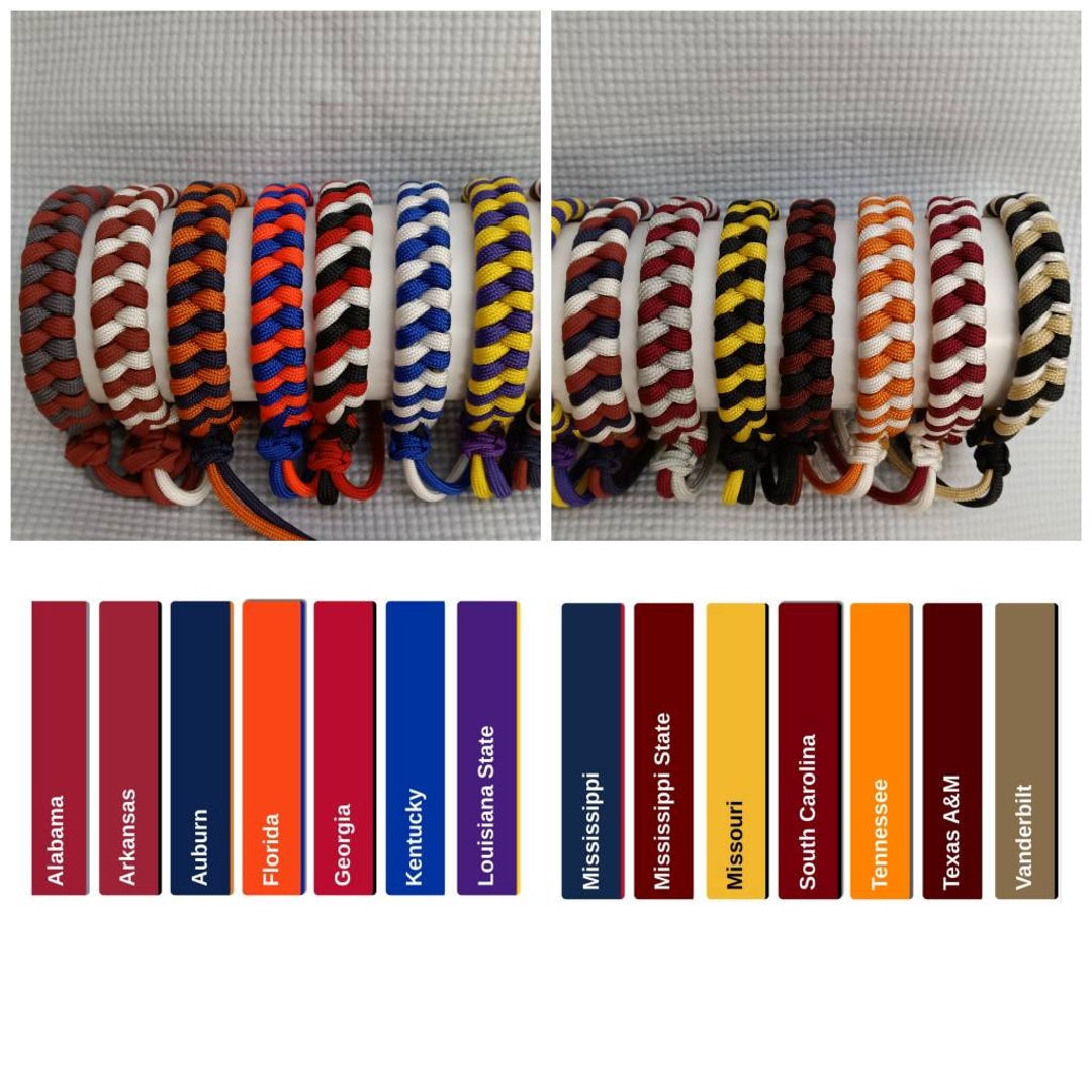 NCAA Team Colors Inspired Adjustable Fishtail Style Paracord Bracelet,  Holiday Gift Handmade Jewelry. ACC, Big XII, B1g 10, Pack 12, Sec - Etsy