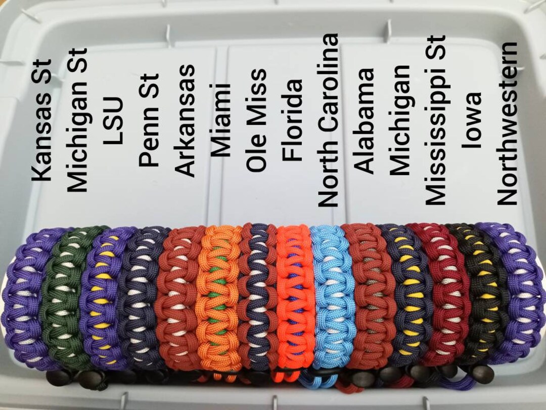 NCAA Team Color Inspired Adjustable Peek Through Style Paracord Bracelet  Holiday Gift Handmade Jewelry ACC Big XII B1G 10 Pack 12 Sec - Etsy
