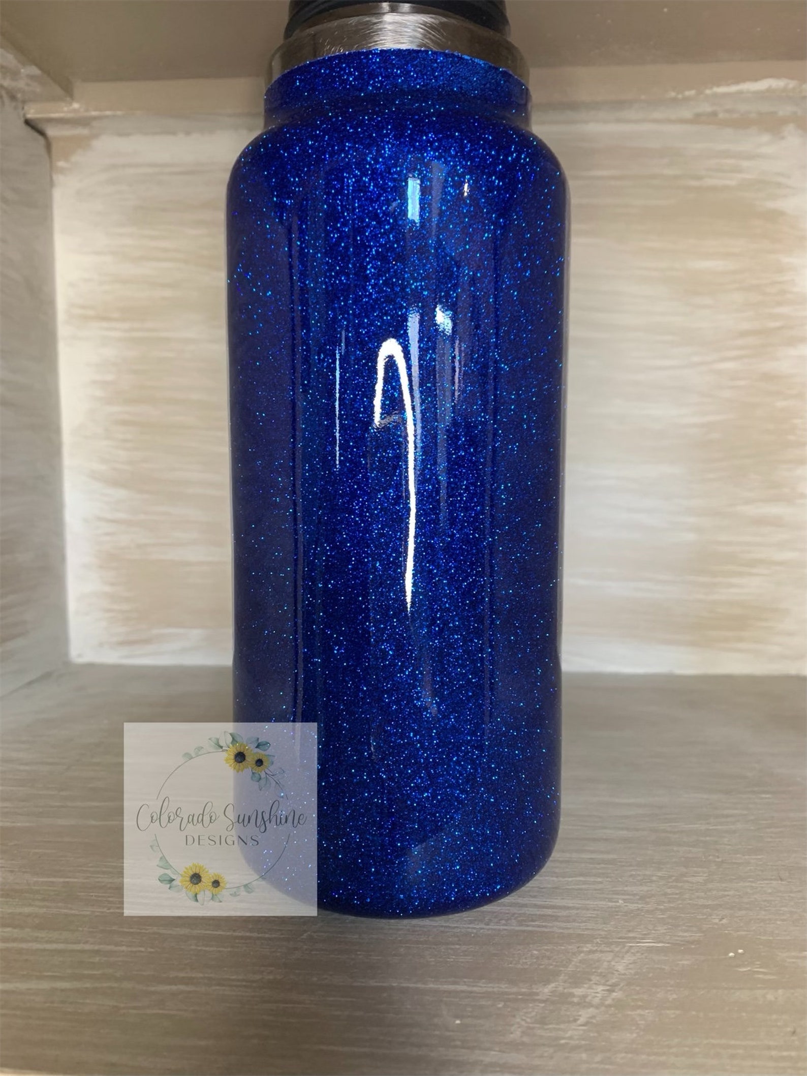 Blue Glittered Water Bottle Etsy