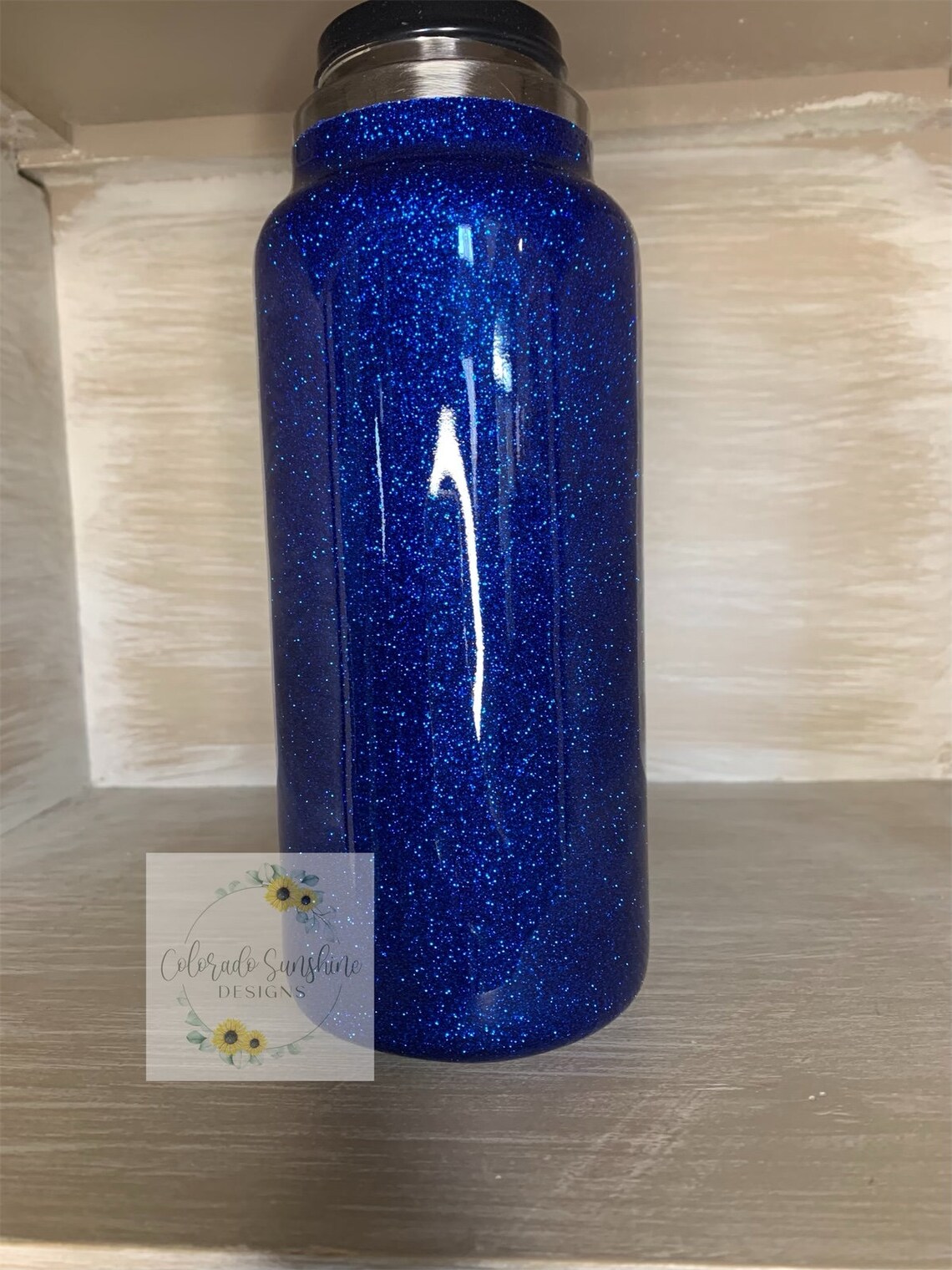 Blue Glittered Water Bottle Etsy