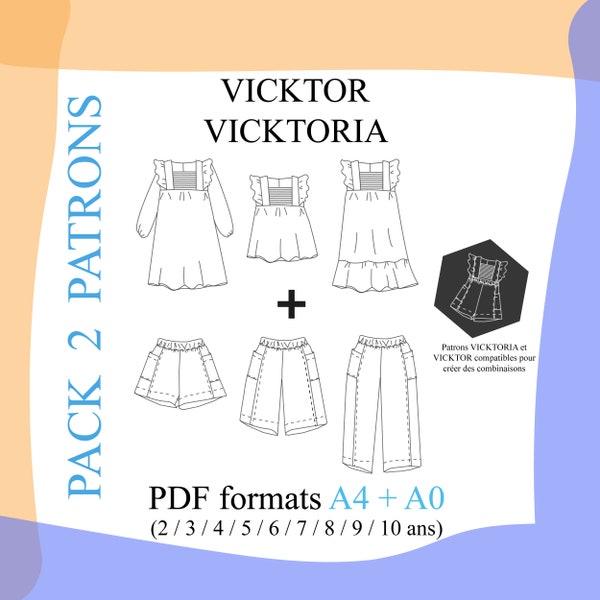 Patron pdf Short/ Pantalon VICKTOR , format A4 + format A0 N&B à imprimer. Toutes les tailles du 2 au 10 ans